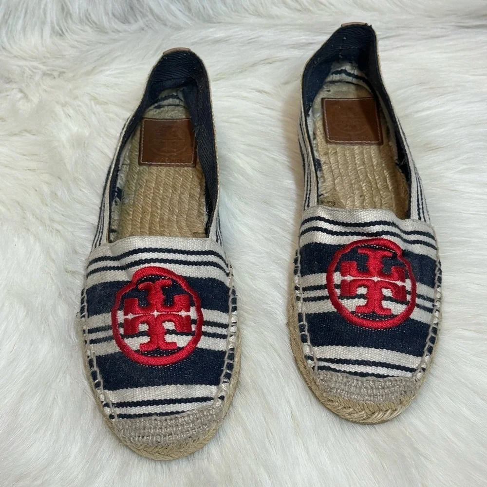 Tory Burch canvas nautical striped espadrille flats